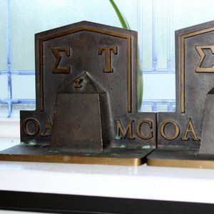 Antique Bronze SIGMA TAU Fraternity Bookends